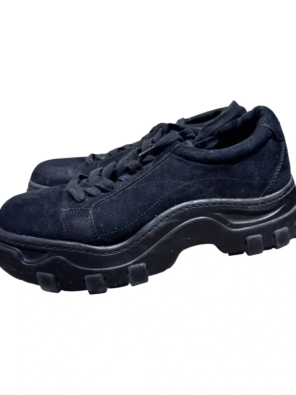 Zara Black Suede Platform Lace-Up Sneakers